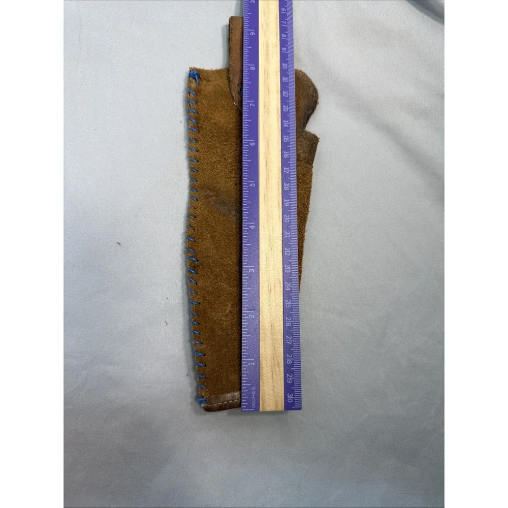Vintage Handmade Brown Suede Leather Knife Sheath Holster Blue Whipstitch 10